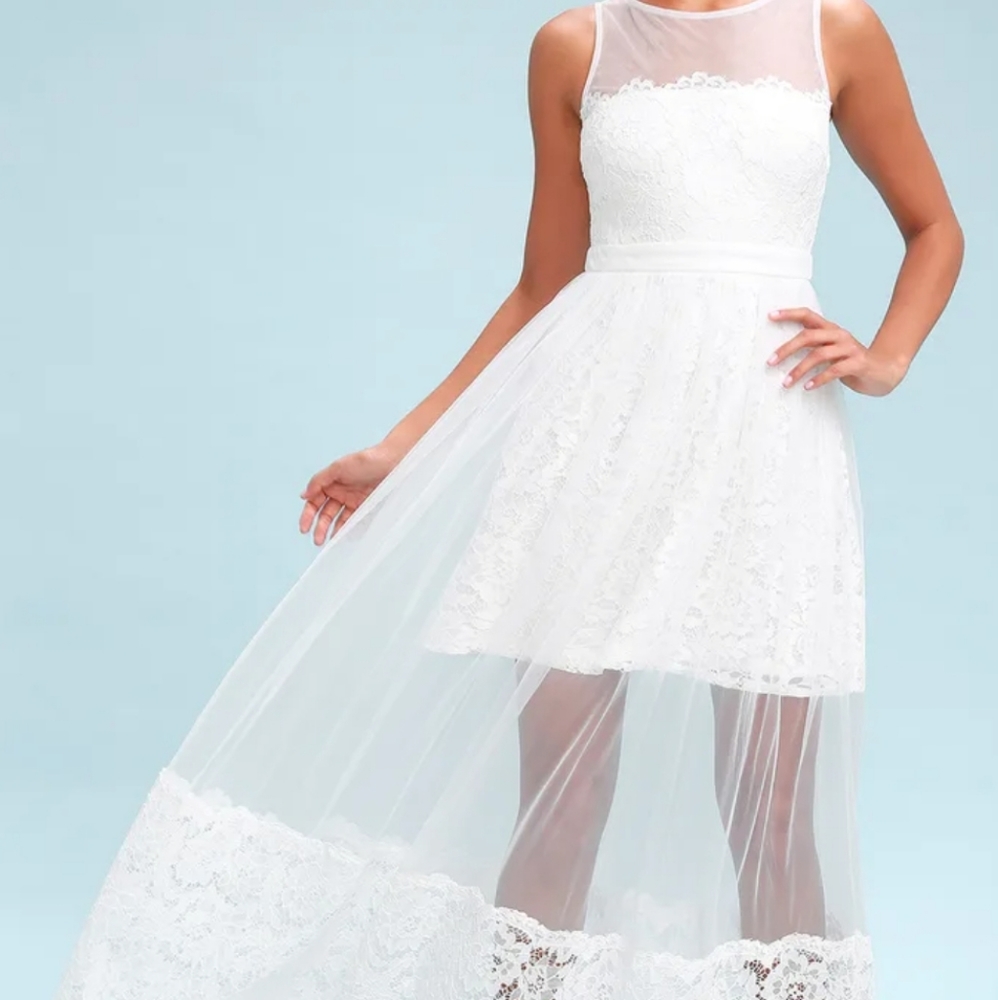 Lulus Dorit Crem White Lace Maxi Dress